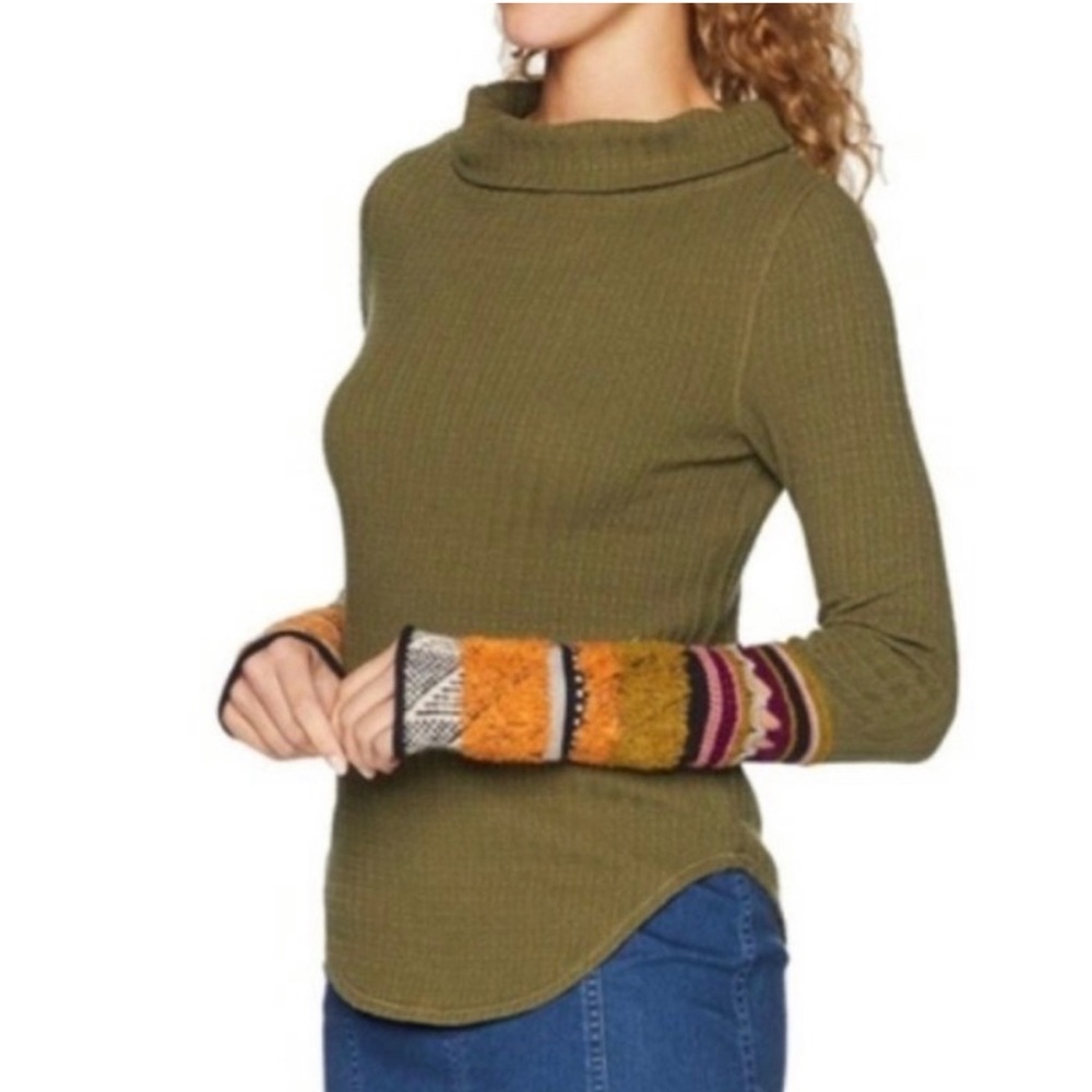 Free People Mixed-Up Cuff Sweater in Green Size Large
